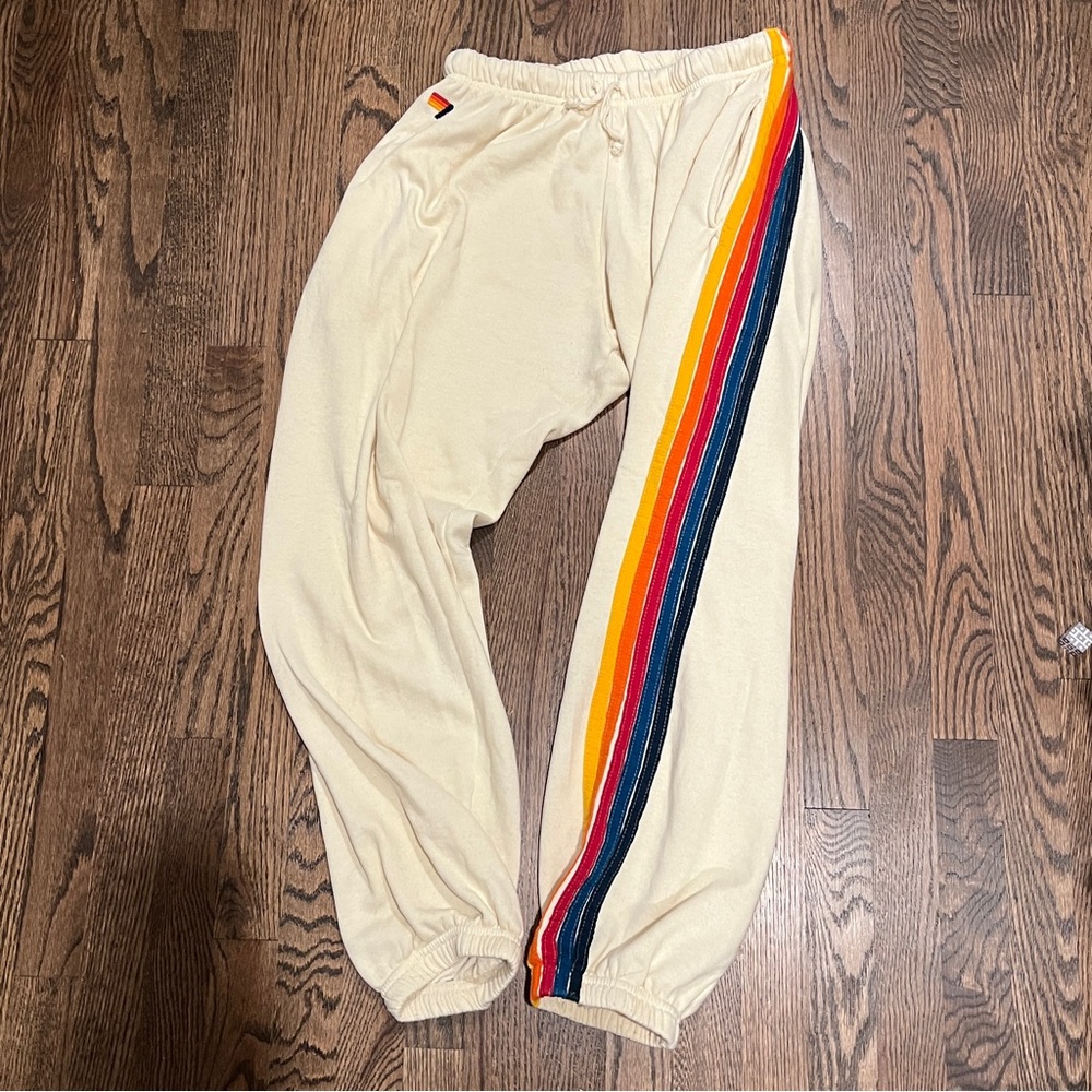 Aviator Nation Cream Retro 5 Stripe Sweatpants (MEN’S) Large